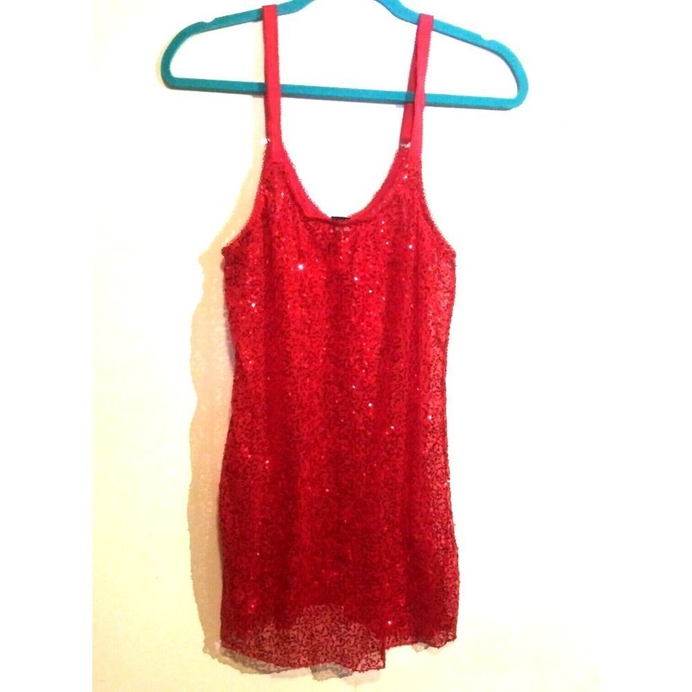 Womens Sequin Slip camisole RED Sz 1X adjustable strap Passion Forever embellish